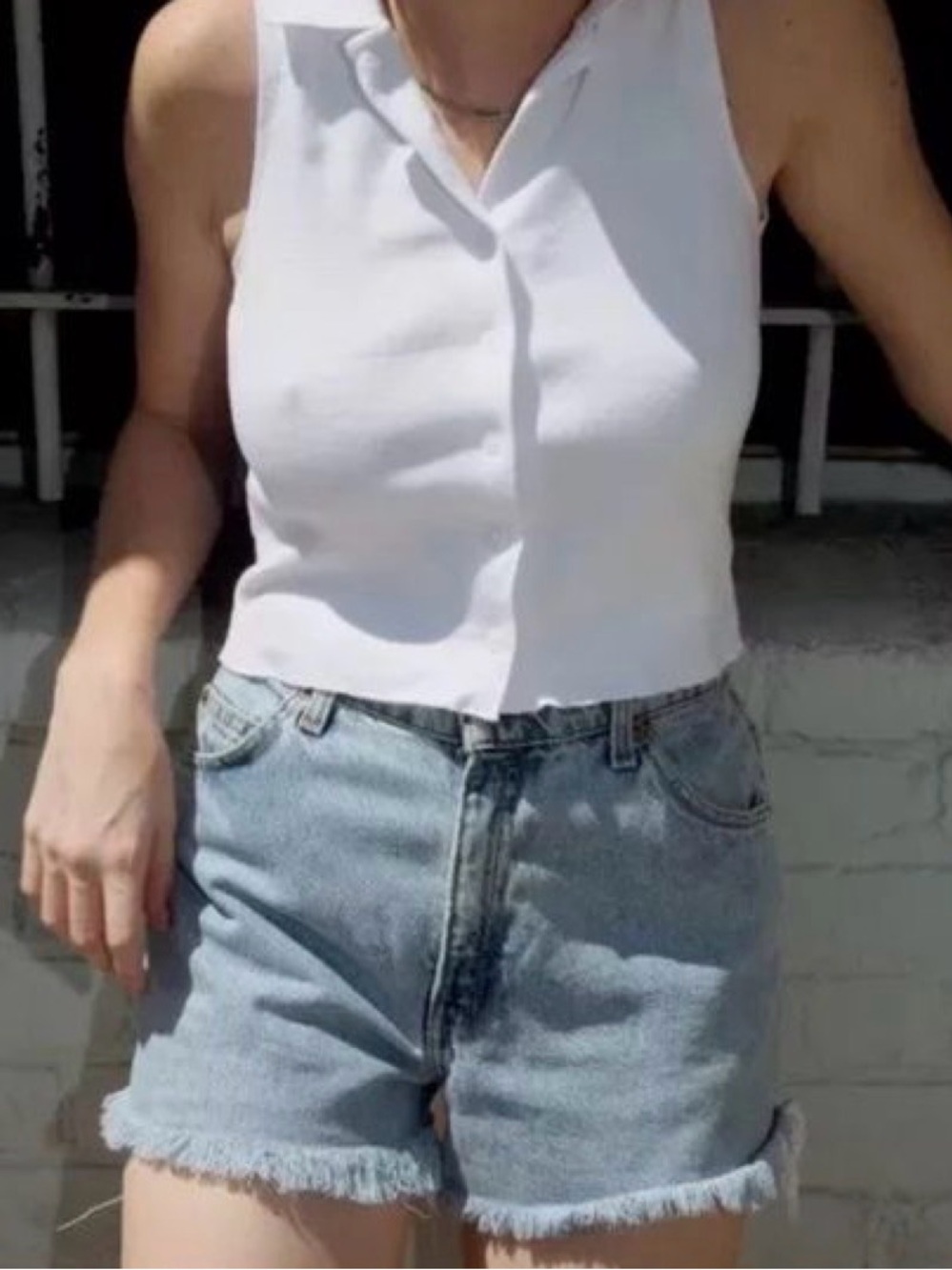 Brandy Melville White Button-Up Ribbed Tank